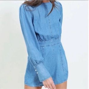 Something Navy - Longsleeve Jean Short Romper - S